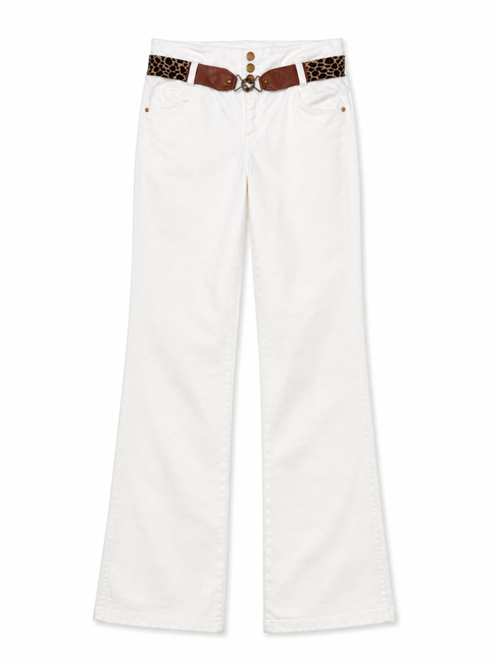 NWT [Bartolomeo] Columbian White Stretch Flare Jeans & Belt Women’s US 4/6 - Picture 2 of 15
